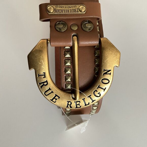 True Religion Belt Medium Gold-tone Buckle Pyramid Studs S - Picture 9 of 10
